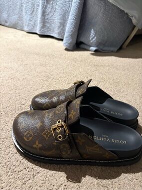 Louis Vuitton Brown Monogram Buckle Slip-On Clogs